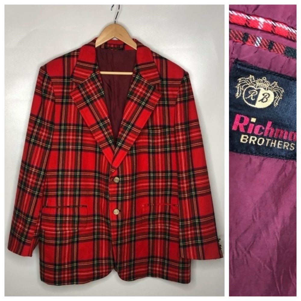 Holiday Size 50 Plaid Blazer Red Black Richmond Brothers